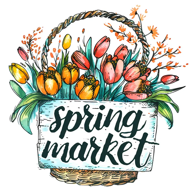 Spring Market with Vibrant Flowers in a Basket