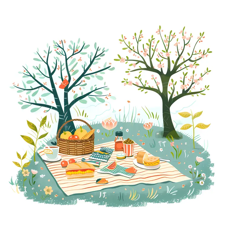 Picnic with Basket and Drinks