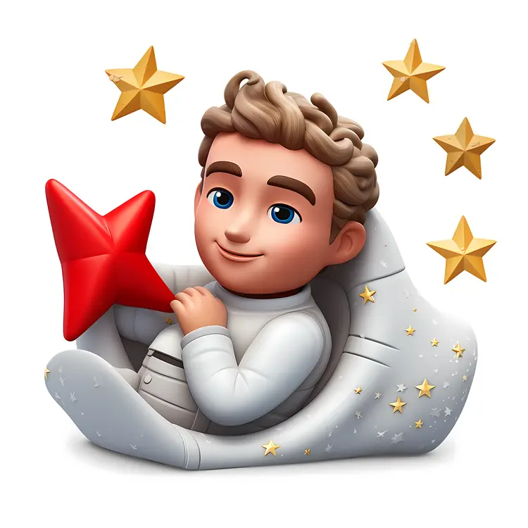 Boy Holding Star in Moon Seat