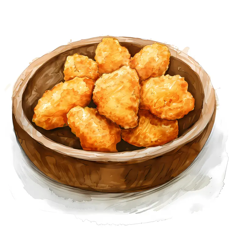 Chicken Nuggets in a Wooden Bowl