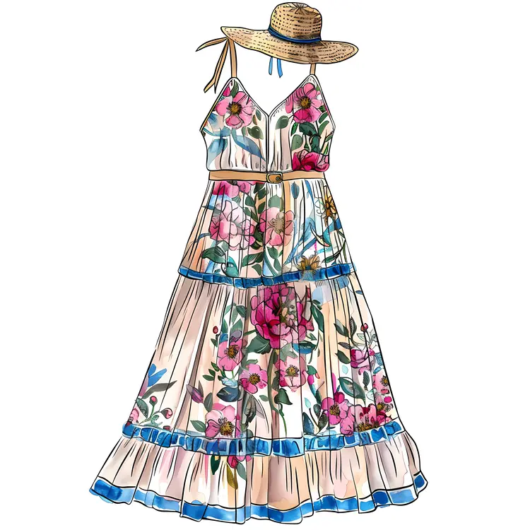 Trendy Bohemian Summer Dress with Hat