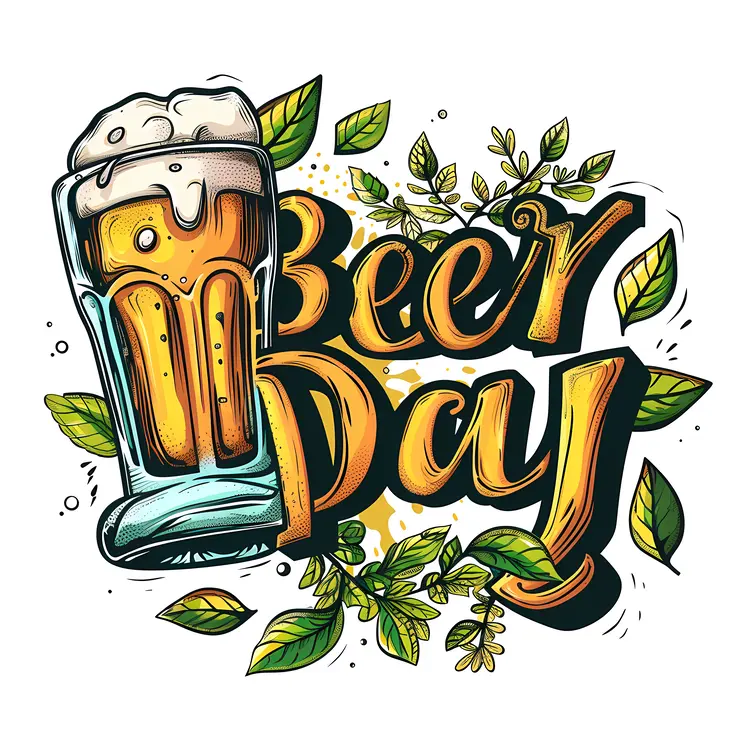 Foamy Beer Glass with Leaves