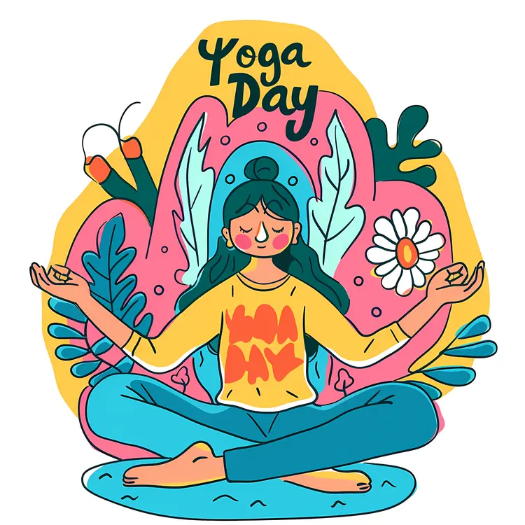 Yoga Day Illustration with Woman Meditating