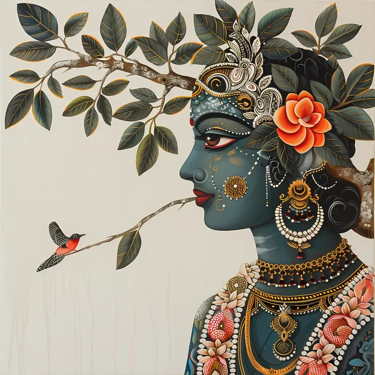 Decorated Deity with Tree and Bird