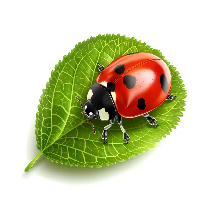Red Ladybug on Green Leaf