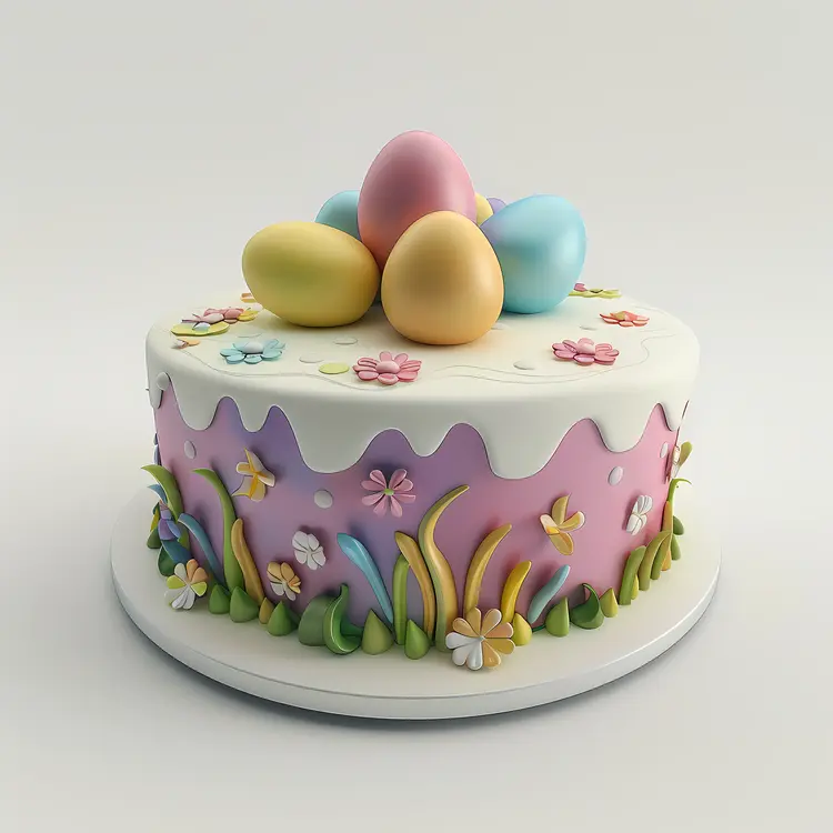 Decorative Easter Cake with Eggs and Flowers