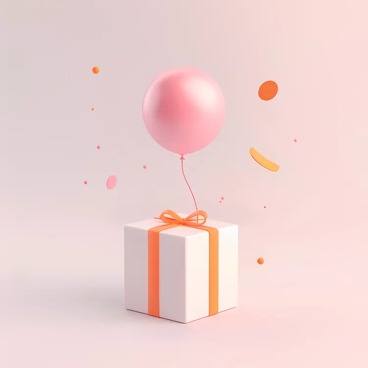 Pink Balloon and Gift Box with Orange Ribbon