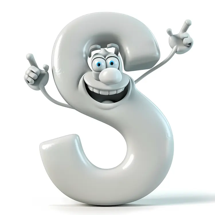Happy White Letter S Cartoon Character