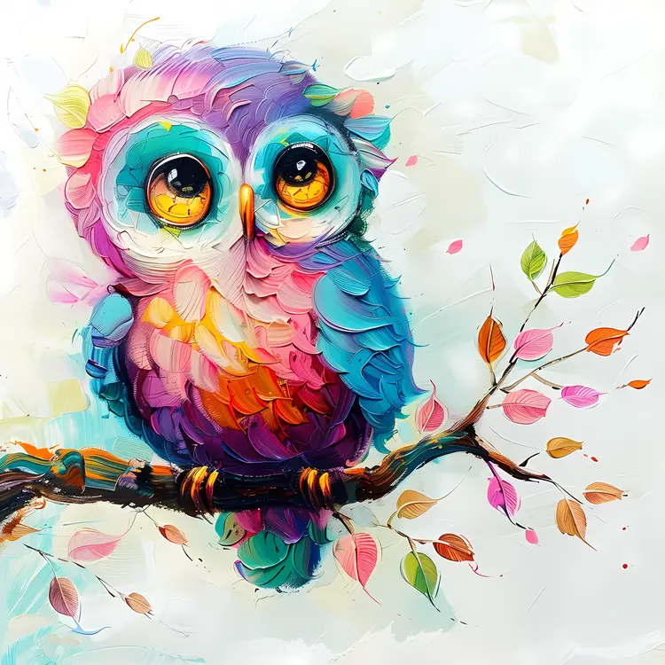 Colorful Owl with Big Eyes on a Branch