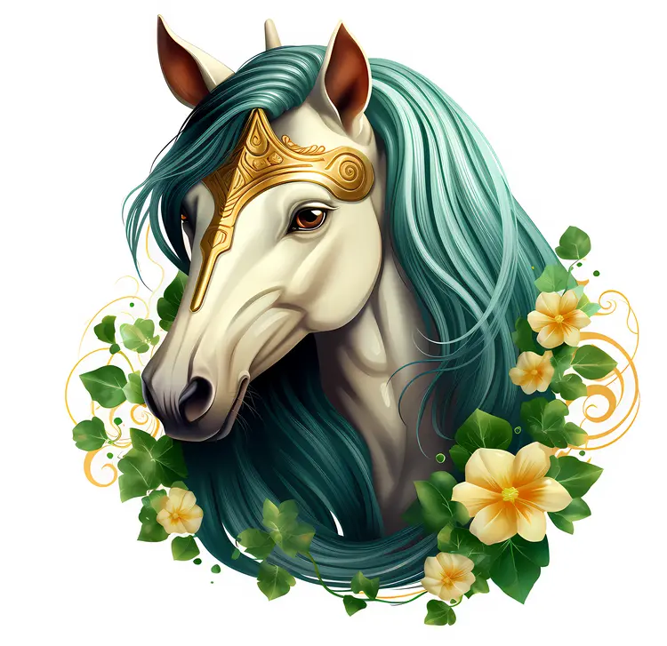 Noble Green-haired Unicorn with Floral Ornament