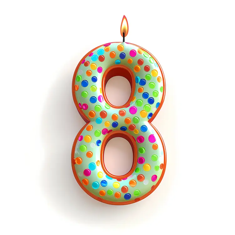 Colorful Number 8 Birthday Candle with Polka Dots