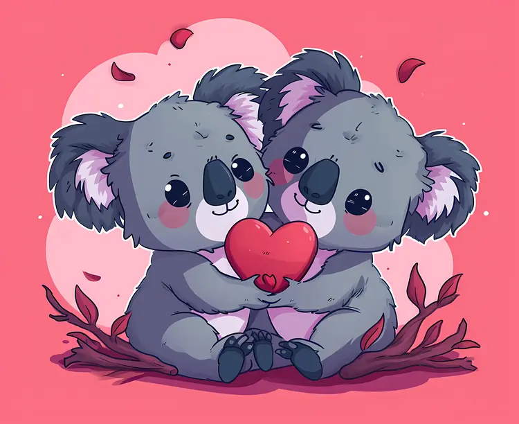 Adorable Koalas with Heart for Valentine's Day