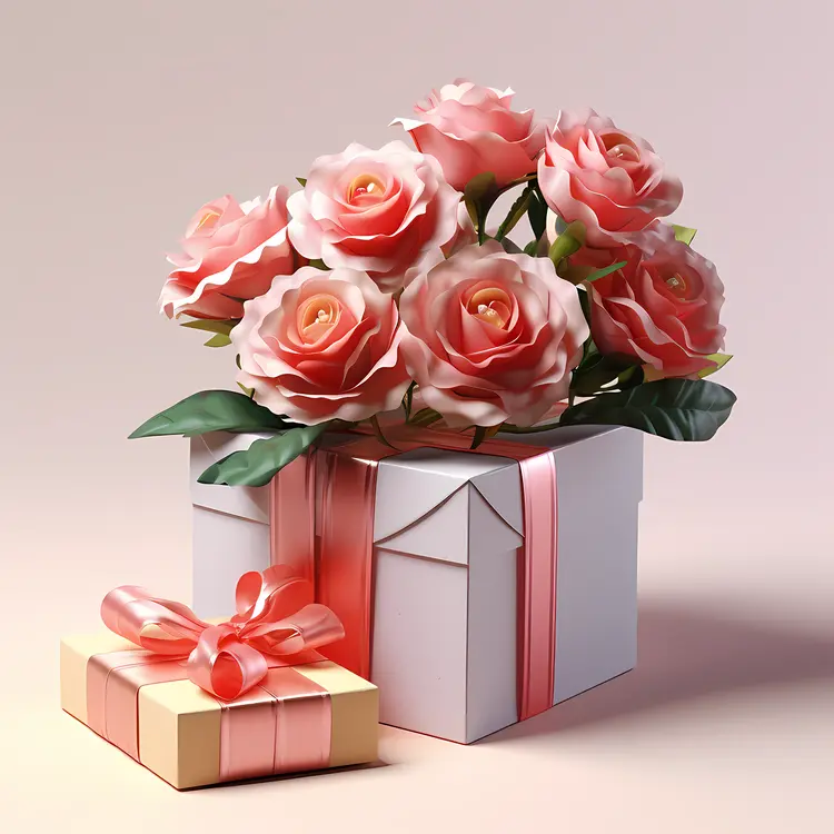 Gift Box with Roses for Valentine's Day