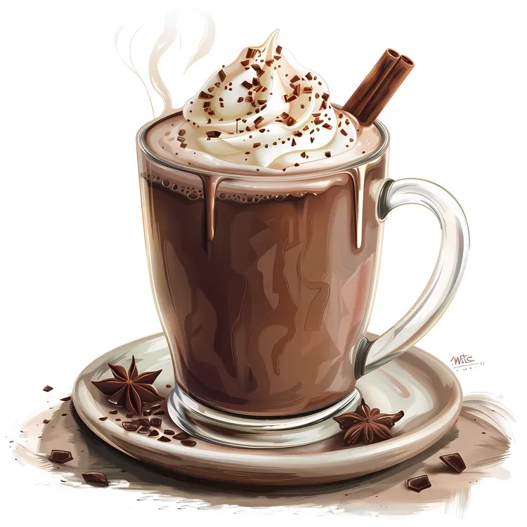 Hot Chocolate with Whipped Cream and Cinnamon Stick