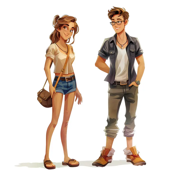 Casual Cartoon Couple with Accessories