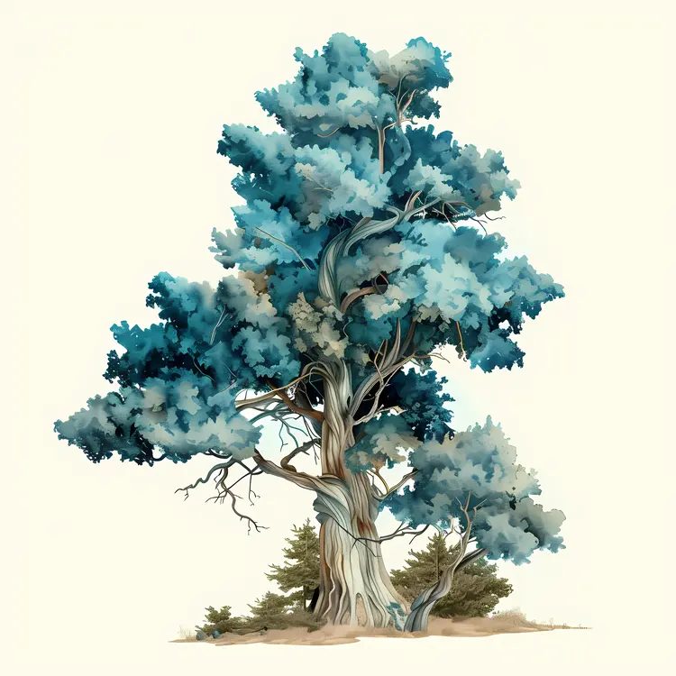Tree with Blue Leaves in Artistic Style