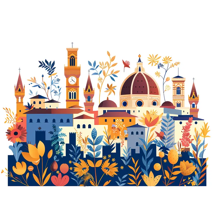 Colorful Cityscape with Flowers
