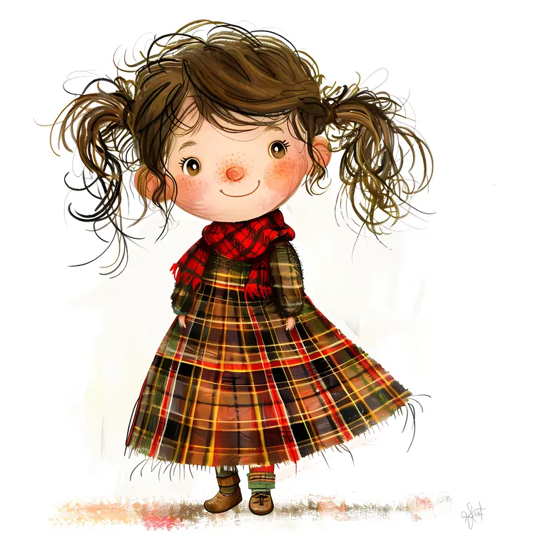 Cute Girl in Plaid Dress