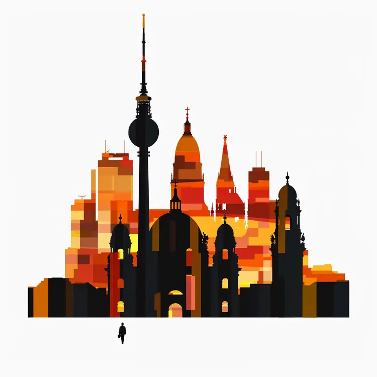 Sunset Cityscape with Silhouetted Buildings