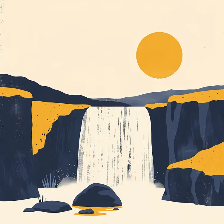 Serene Waterfall with Sun