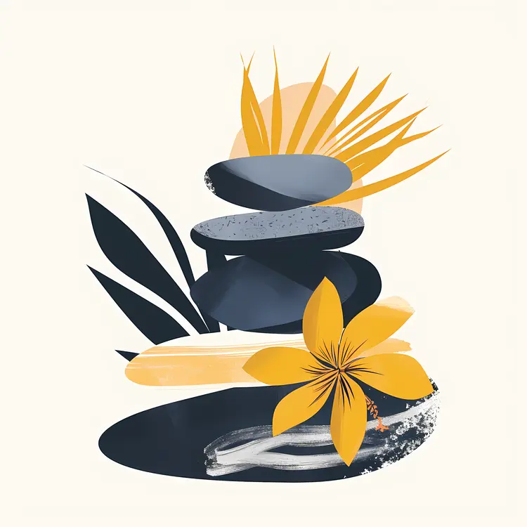 Zen Stacked Stones with Yellow Flower