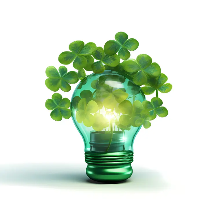 Green Light Bulb with Clovers