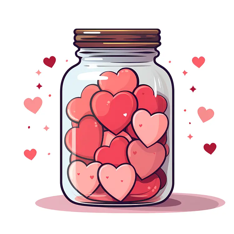 Red and Pink Hearts in a Jar