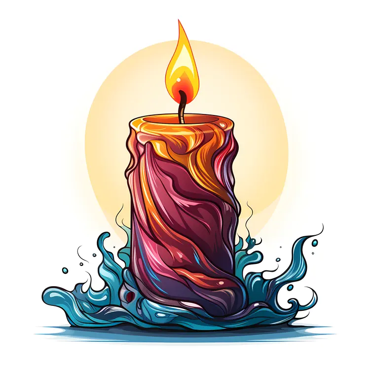 Single Colorful Candle with Bright Flame
