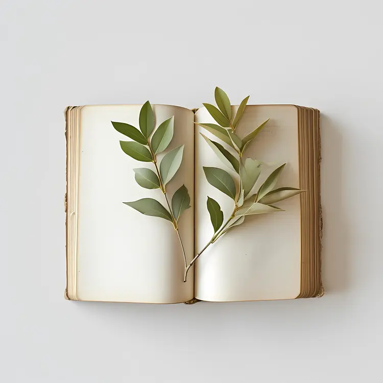 Open Book with Leaves on Pages