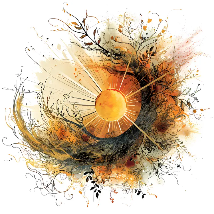 Abstract Sun with Flowers