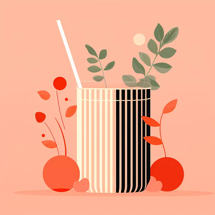 Striped Cup with Straw and Berries