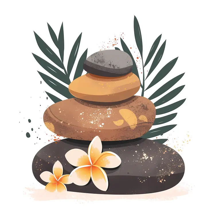 Zen Stacked Stones with Yellow Flowers
