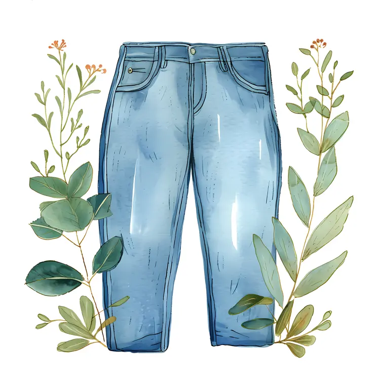 Blue Jeans with Leaves Illustration