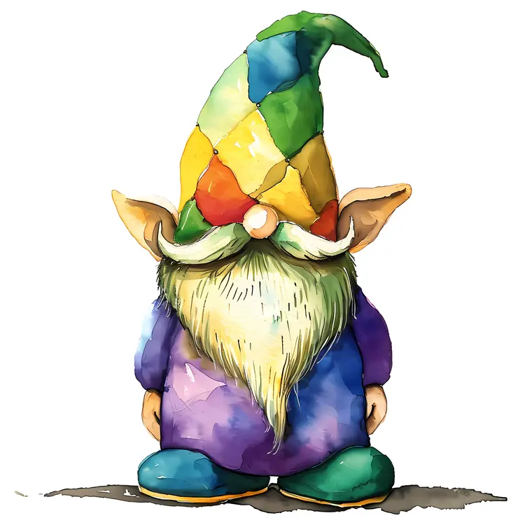 Gnome with Patchwork Hat and White Beard