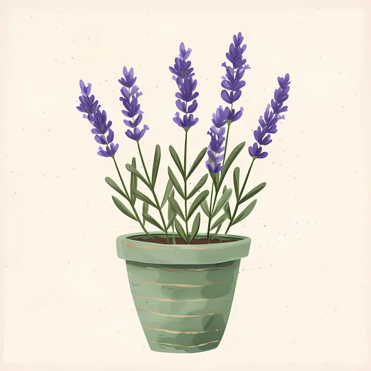 Lavender in Green Pot Illustration