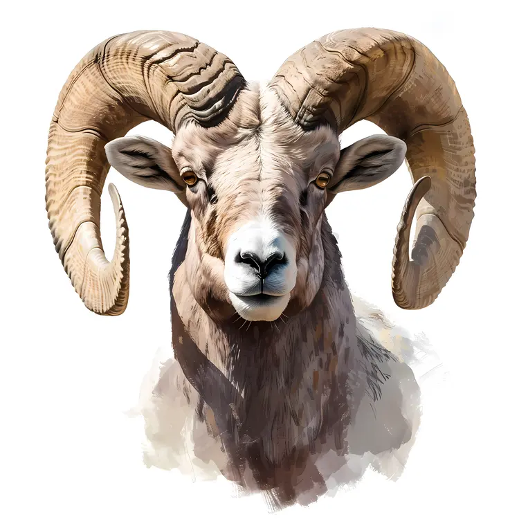 Illustrated Ram with Large Horns