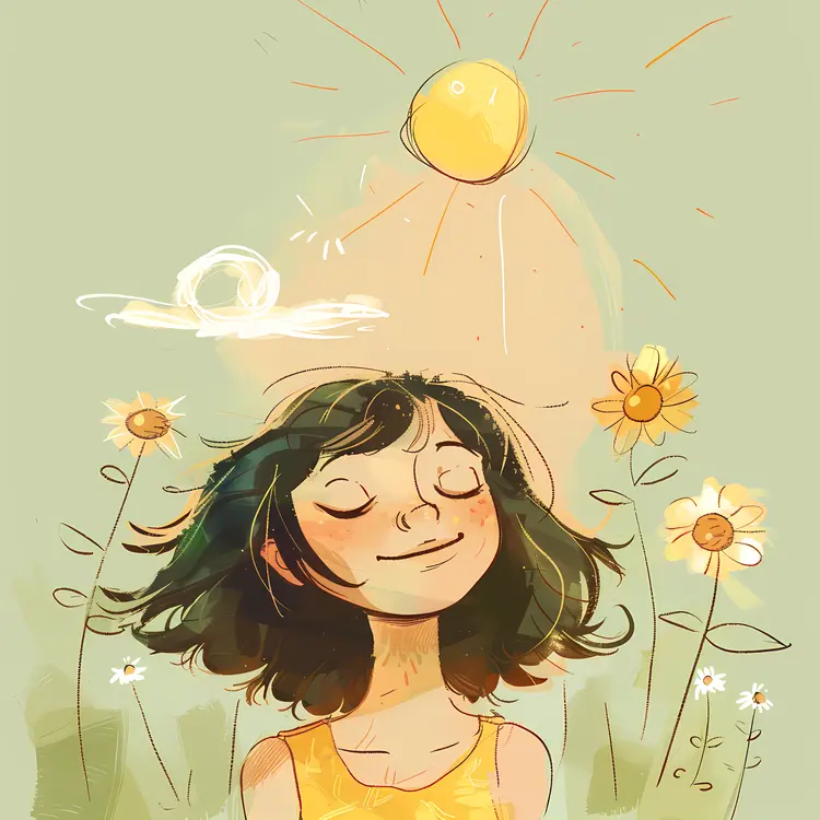 Smiling Sun with Flowers and Clouds