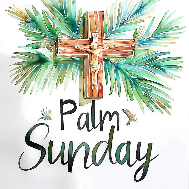 Palm Sunday Celebration with Crucifix and Palm Leaves