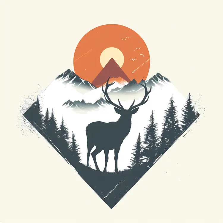 Deer Silhouette with Mountain Sunset