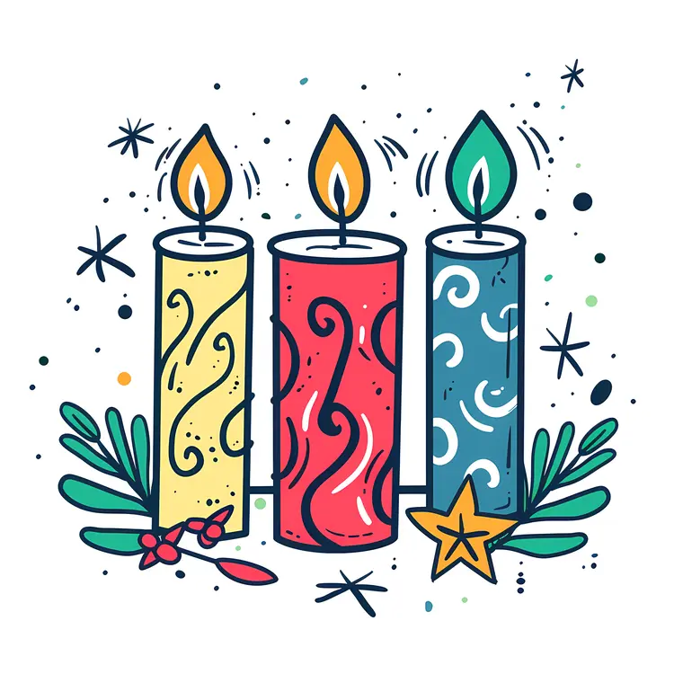 Three Decorative Candles with Patterns