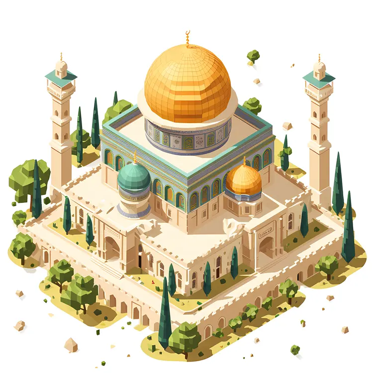 Stunning Mosque with Golden Dome and Minarets
