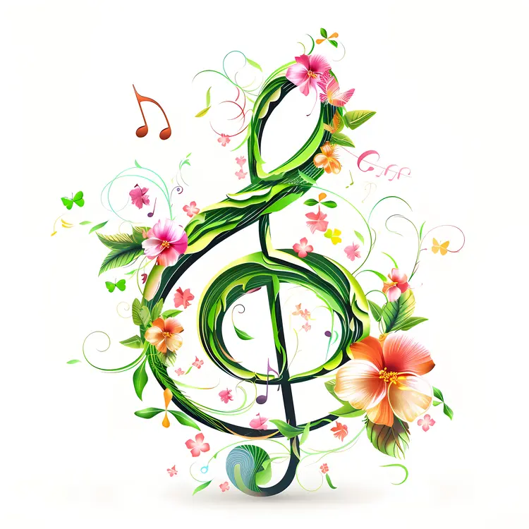 Green Floral Treble Clef Art