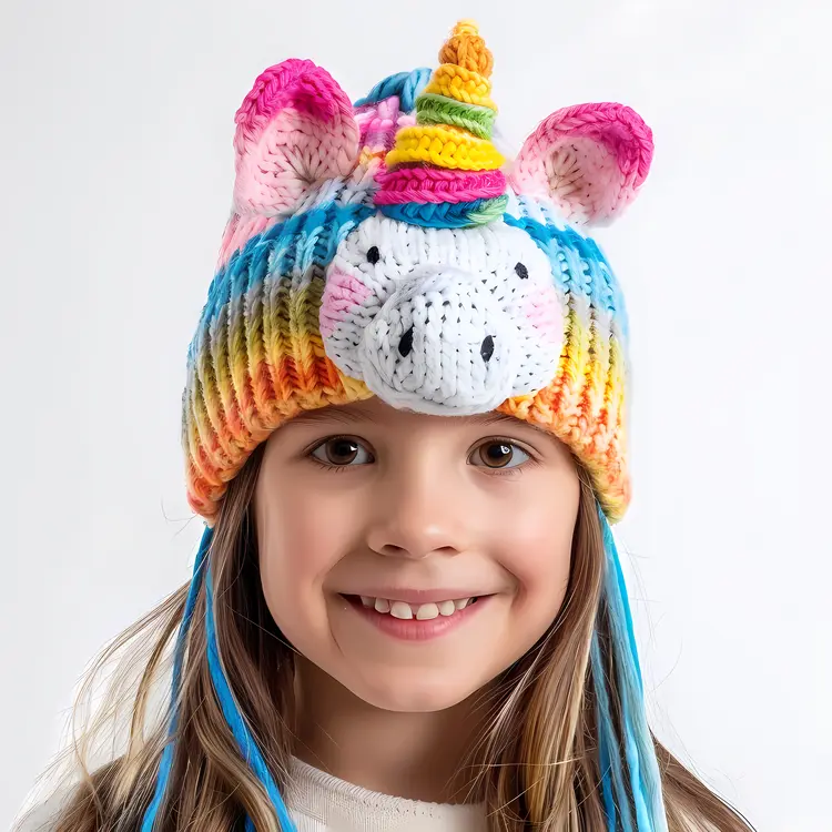 Child Wearing Unicorn Knitted Hat