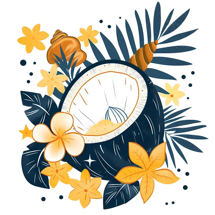 Tropical Coconut and Flowers Illustration