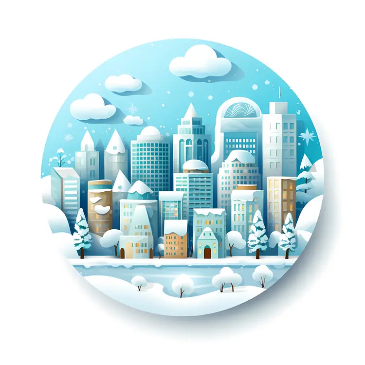 Snowy City with Modern Buildings
