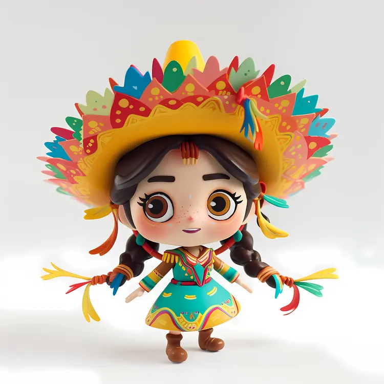 Colorful Doll with Hat and Dress