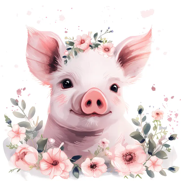 Adorable Piglet Surrounded by Blossoms