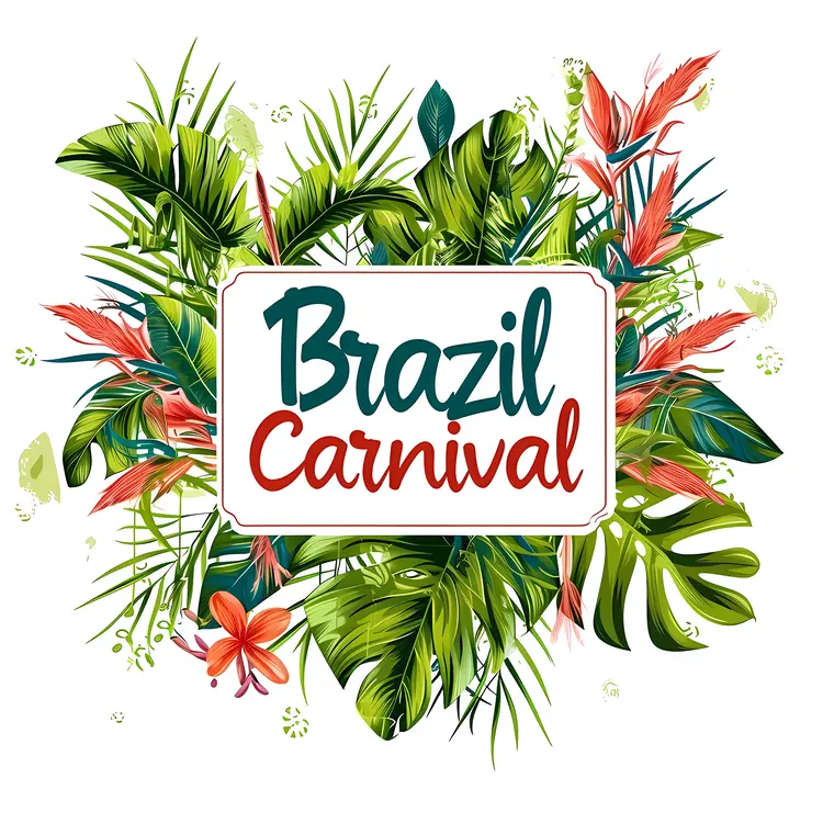 Vibrant Brazil Carnival Celebration with Tropical Leaves and Flowers