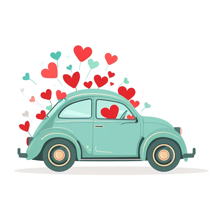 Cute Car with Hearts for Valentine's Day