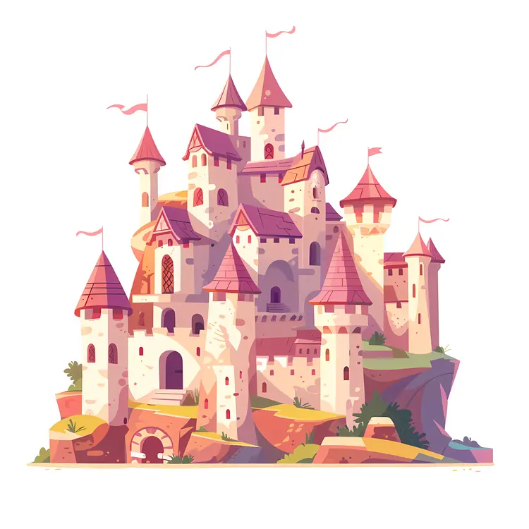 Large Castle with Towers and Flags